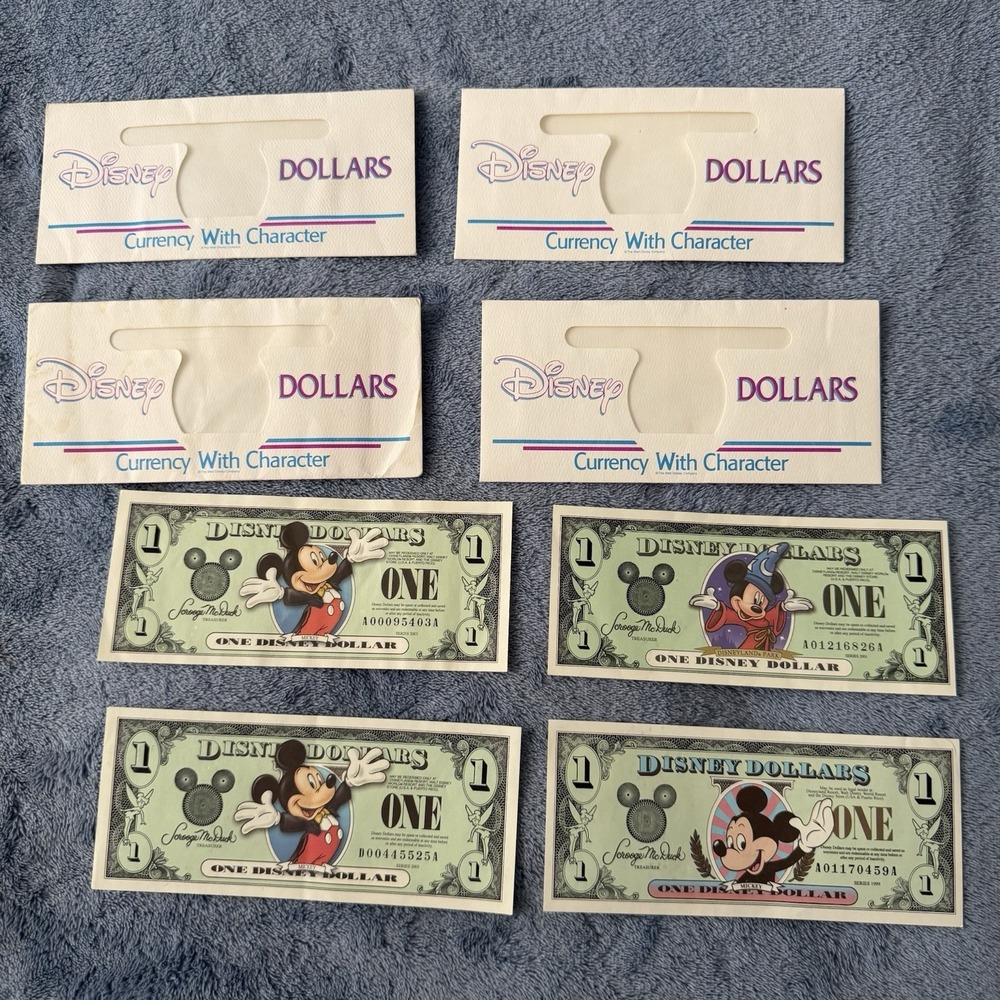 Disney Dollar Bills Mickey Mouse Lot Of 4